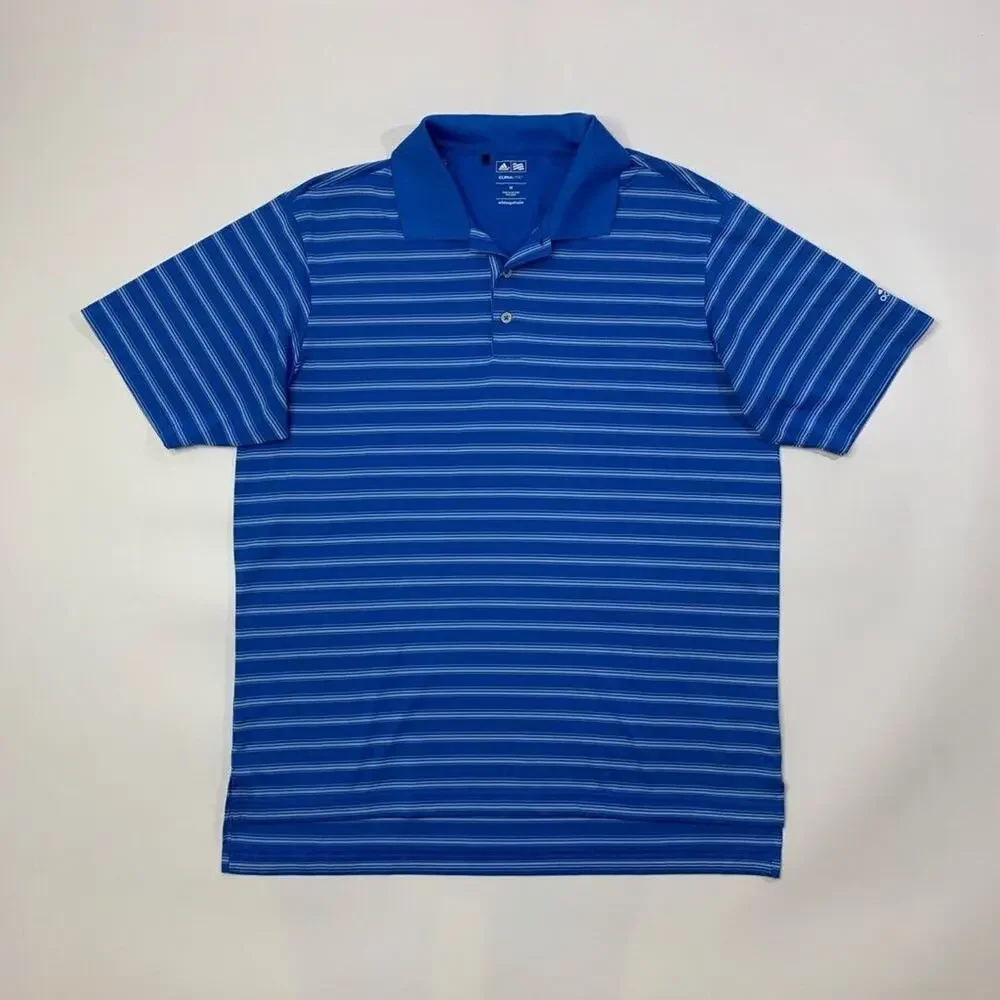 Adidas Polo Shirt Mens M Medium Harbor Cloud ClimaLite Striped Golf Performance